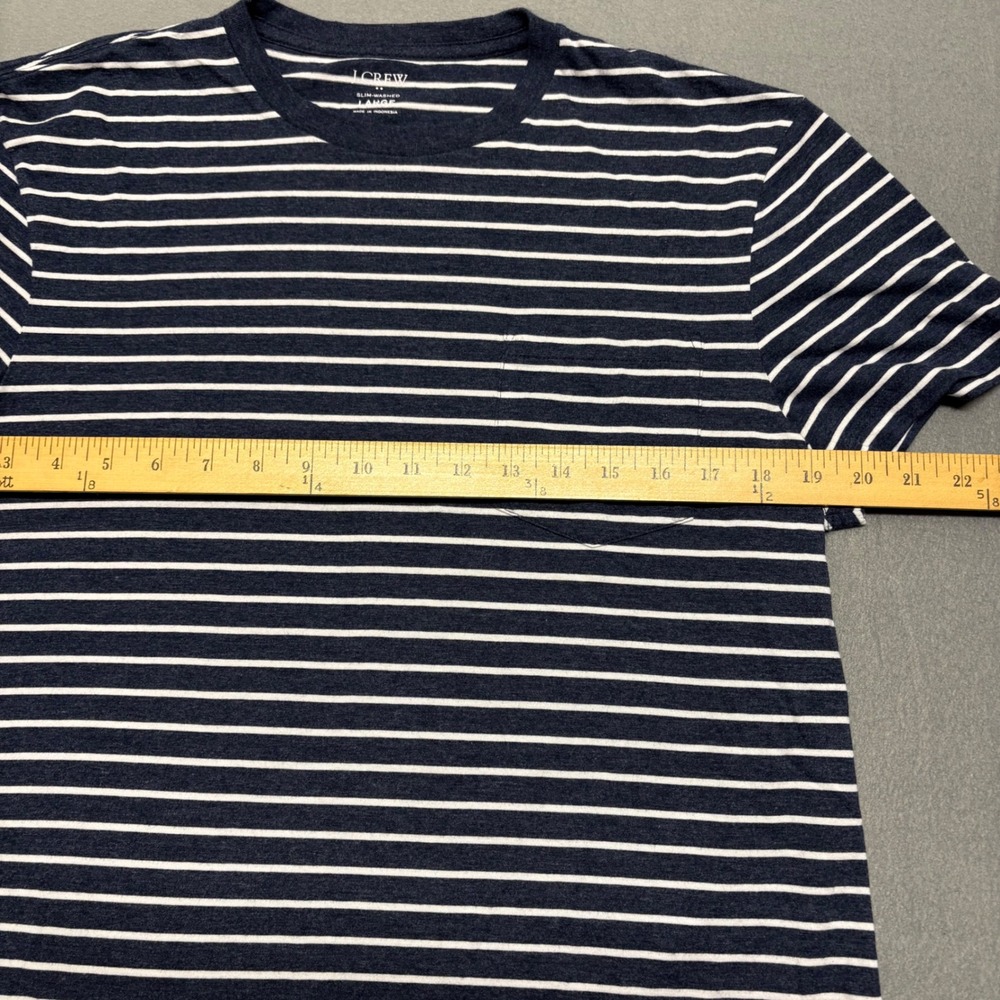 J Crew Mens Slim Washed T Shirt Navy White Stripe Pocket Tee Large - Picture 6 of 8